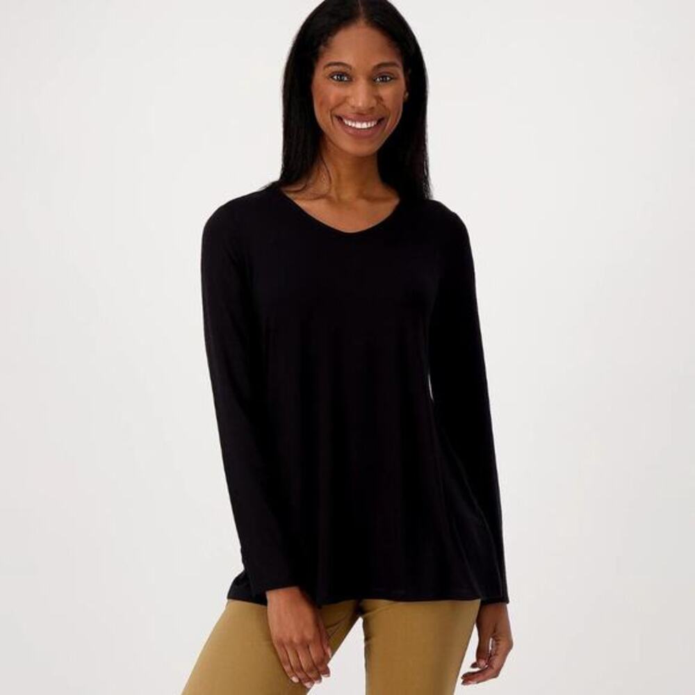 Susan Graver Women's XLP Weekend Essentials Black Cool Touch A Line‎ Tunic Top